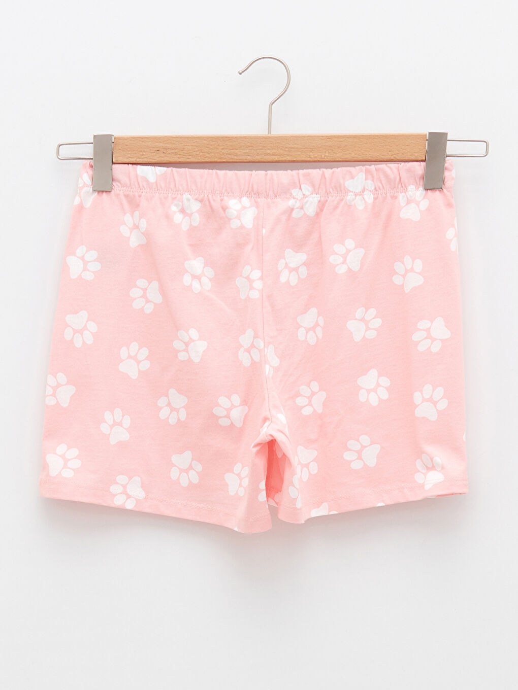 Pembe Bisiklet Yaka Baskılı Kısa Kollu Kadın Pijama Takımı-9