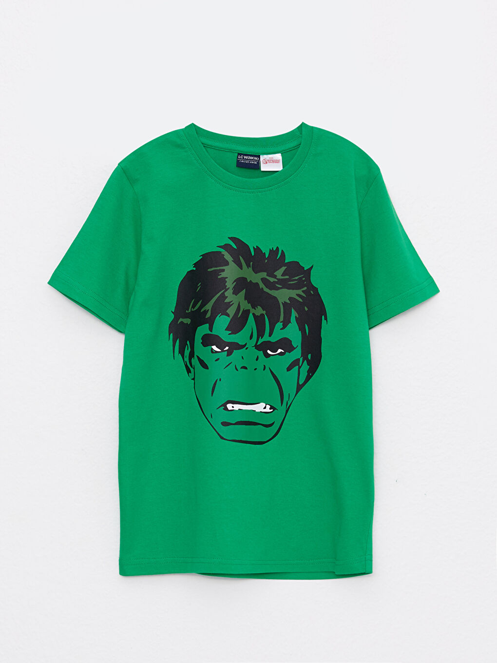 Yeşil Bisiklet Yaka Hulk Baskılı Kısa Kollu Pamuklu Erkek Çocuk Tişört