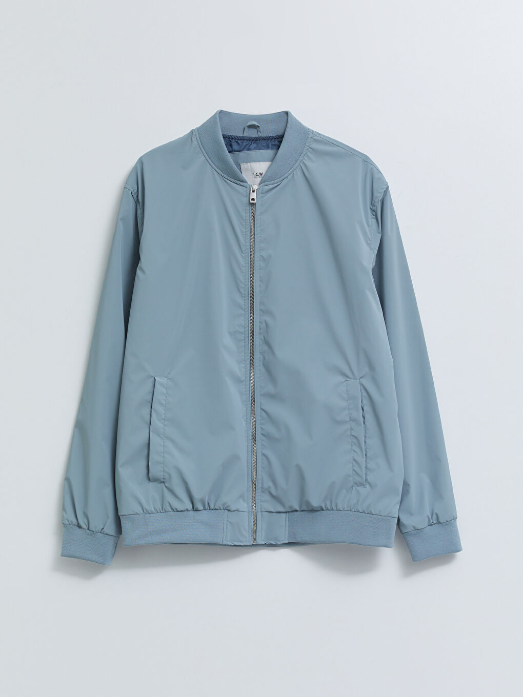 Mavi Standart Kalıp Kolej Yaka Erkek Bomber Deri Görünümlü Mont-6