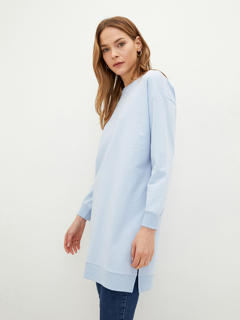 Mavi Bisiklet Yaka Yazı Baskılı Uzun Kollu Kadın Sweatshirt Tunik-2