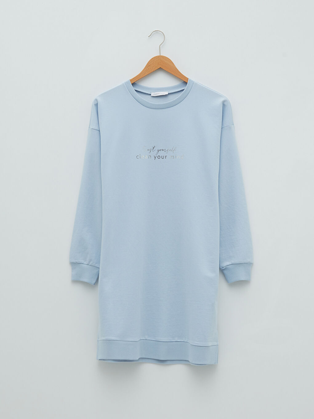 Mavi Bisiklet Yaka Yazı Baskılı Uzun Kollu Kadın Sweatshirt Tunik-5