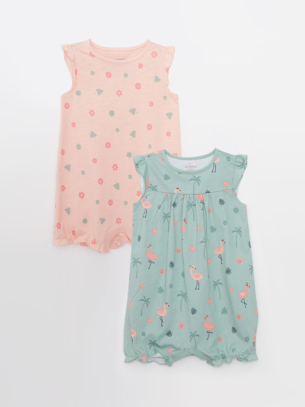 Rundhalsausschnitt Bedruckter Baumwoll-Spielanzug Baby Mädchen 2er-Pack