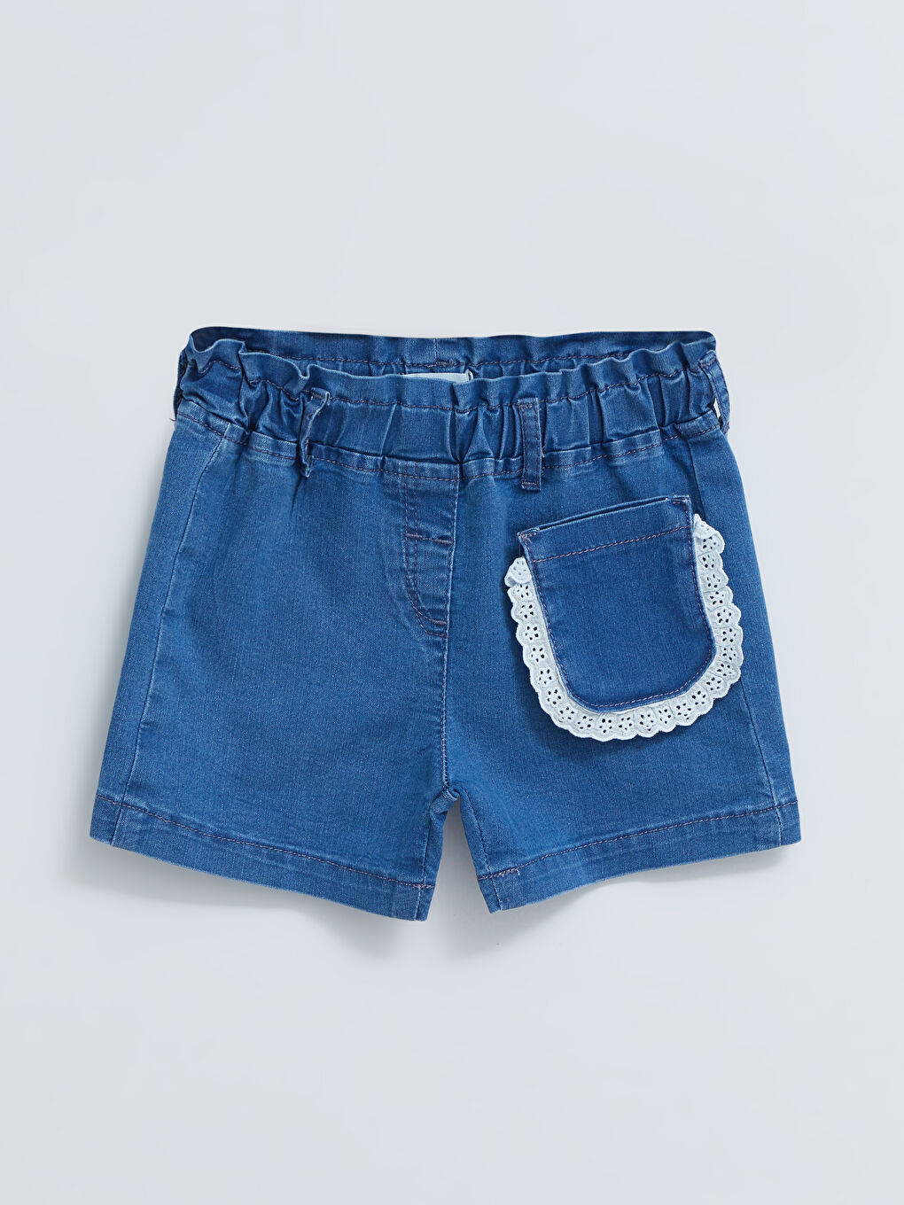 İndigo Beli Lastikli Basic Kız Bebek Jean Şort-1