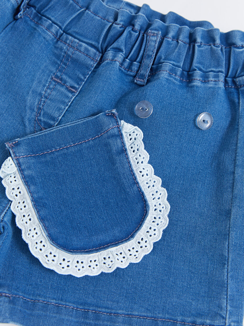 İndigo Beli Lastikli Basic Kız Bebek Jean Şort-4