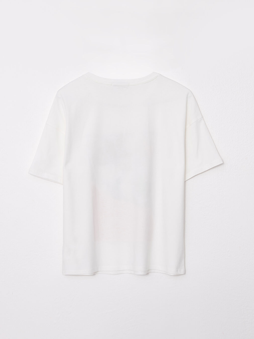 Ekru Bisiklet Yaka Baskılı Kısa Kollu Pamuklu Kadın Tişört-5