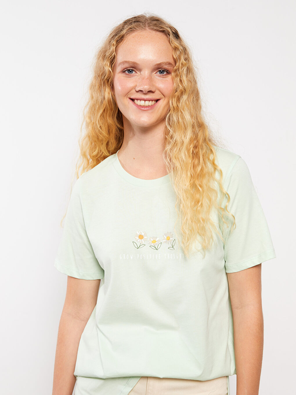 Crew Neck Printed Short Sleeve Cotton Women's T-shirt-1