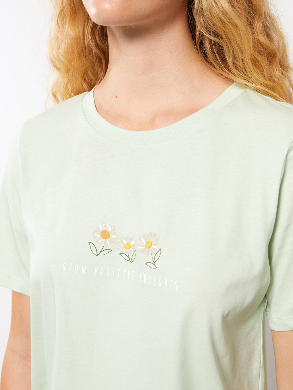 Crew Neck Printed Short Sleeve Cotton Women's T-shirt-3