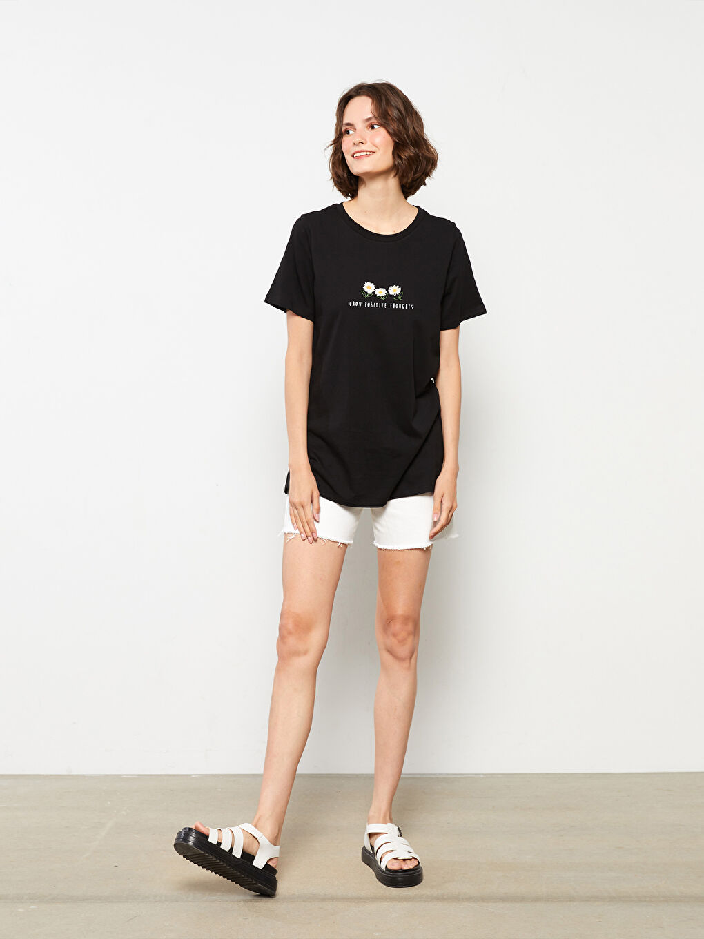 Crew Neck Printed Short Sleeve Cotton Women's T-shirt-1