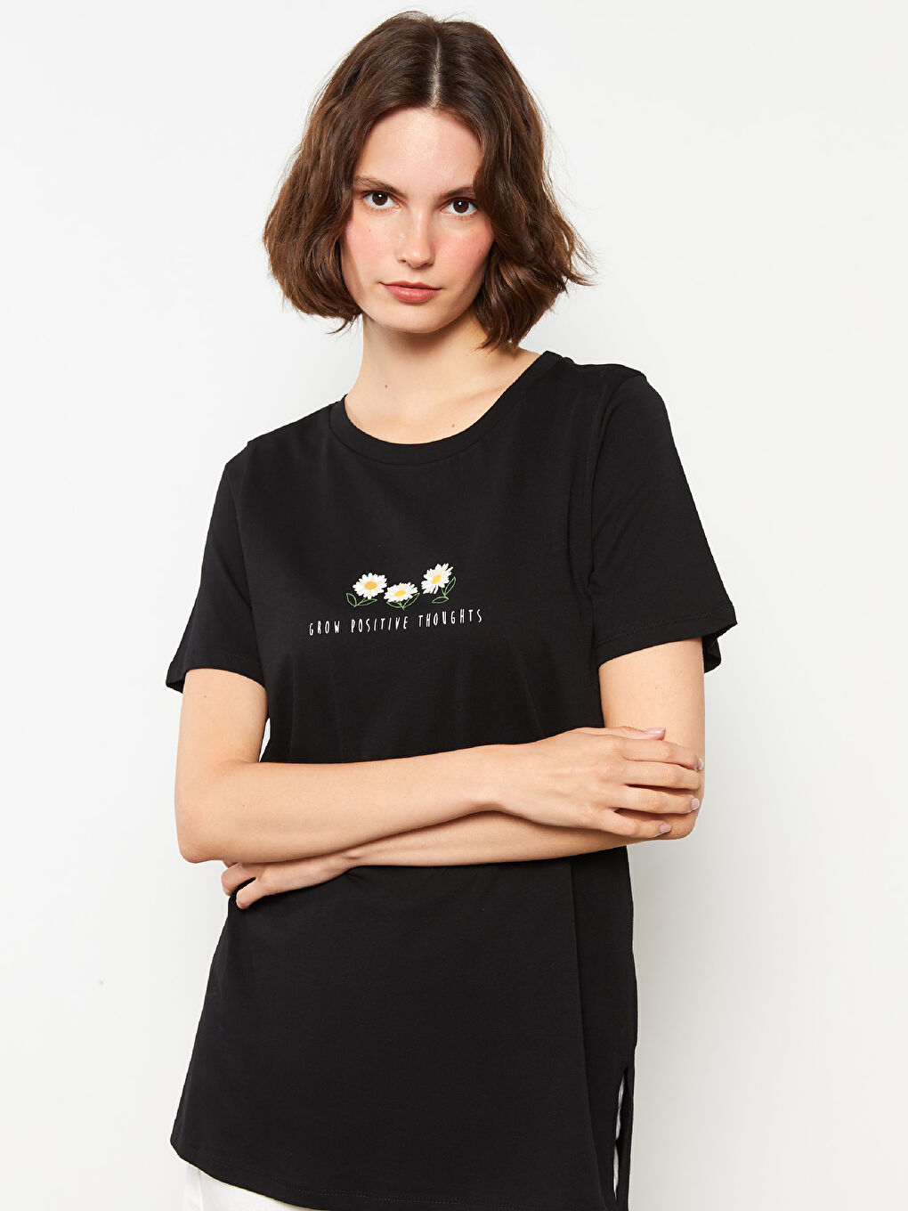 Crew Neck Printed Short Sleeve Cotton Women's T-shirt-2