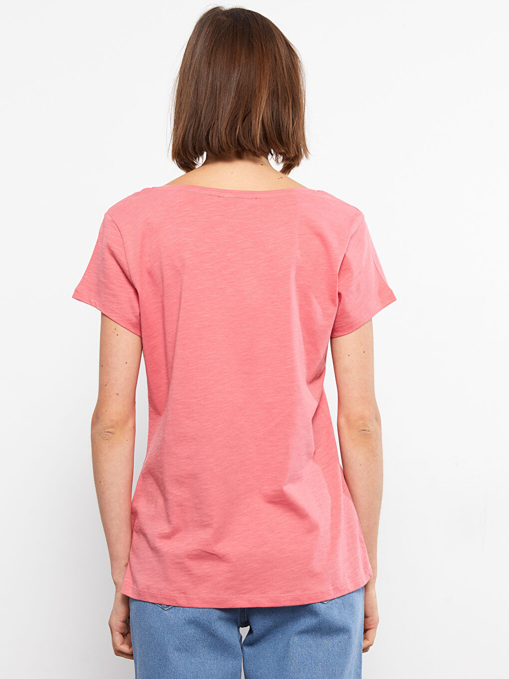 V-neck Straight Short Sleeve Cotton Women's T-Shirt-4