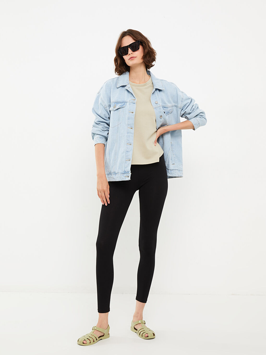 سراويل ضيقة قطنية عادية بخصر مطاطي للنساء-1