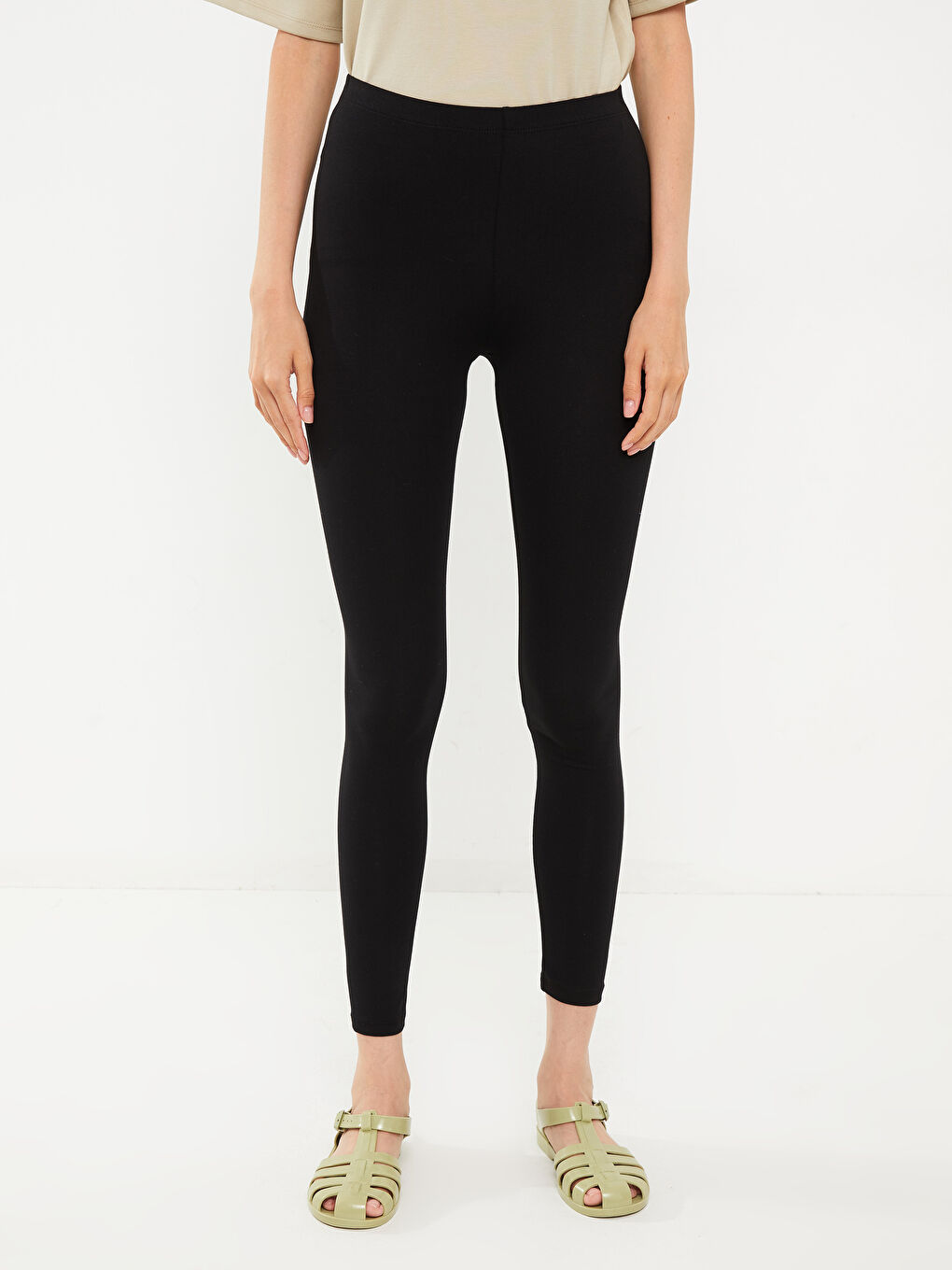 سراويل ضيقة قطنية عادية بخصر مطاطي للنساء-2