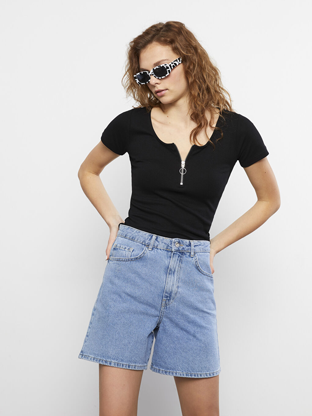 LCW Vision U Neck Plain Short Sleeve Women's Crop Top -S2AR50Z8-RQN