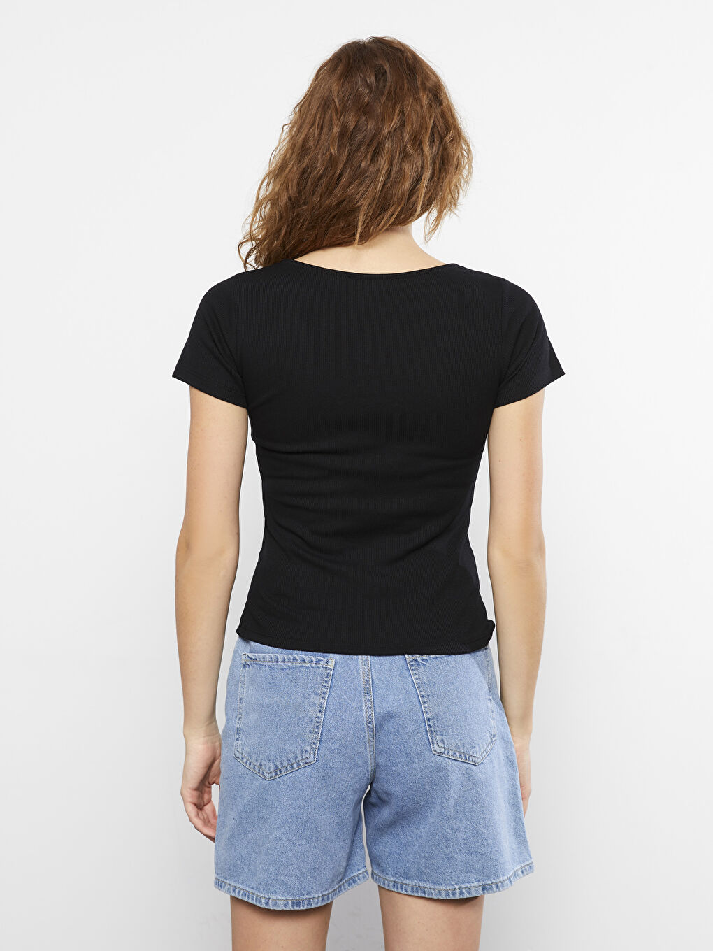 LCW Vision U Neck Plain Short Sleeve Women's Crop Top -S2AR50Z8-RQN