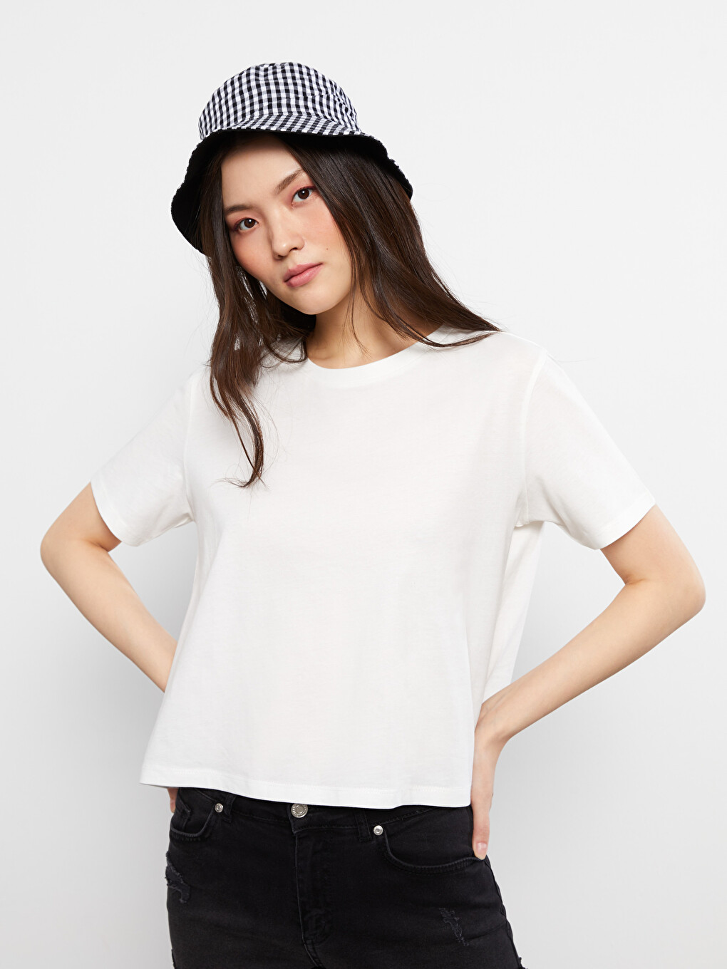Crew Neck Straight Short Sleeve Cotton Women's T-shirt-1