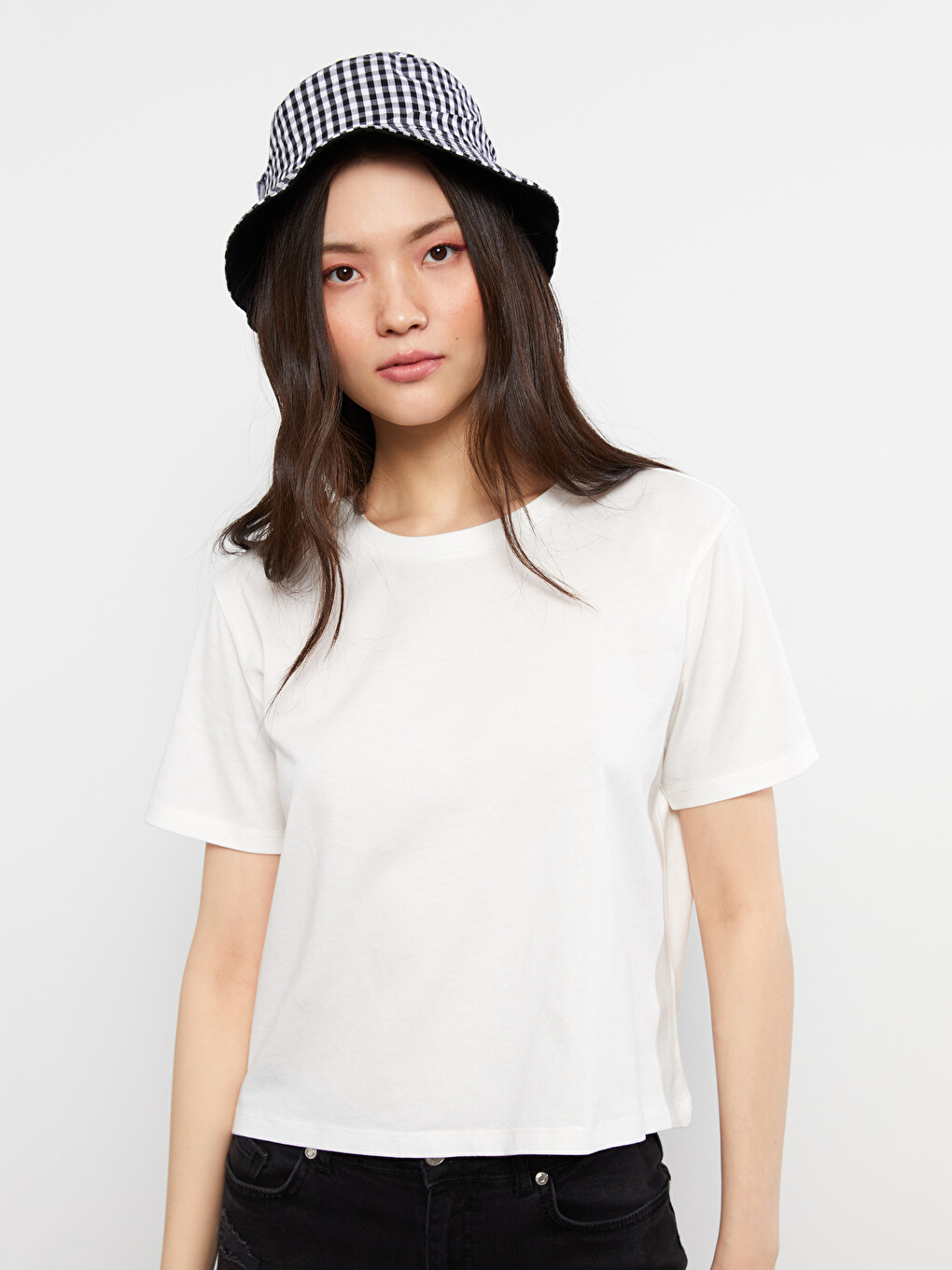 Crew Neck Straight Short Sleeve Cotton Women's T-shirt-2