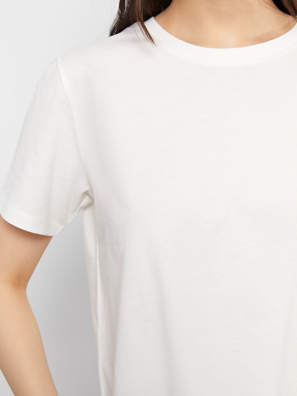 Crew Neck Straight Short Sleeve Cotton Women's T-shirt-3