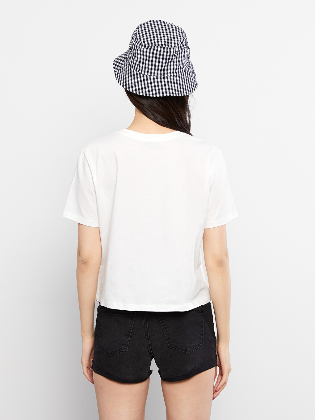 Crew Neck Straight Short Sleeve Cotton Women's T-shirt-4