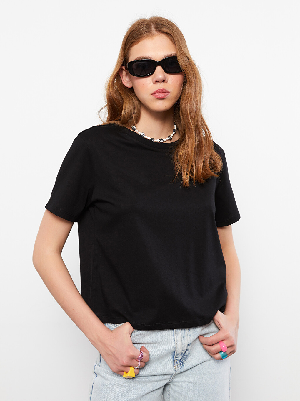Crew Neck Straight Short Sleeve Cotton Women's T-shirt