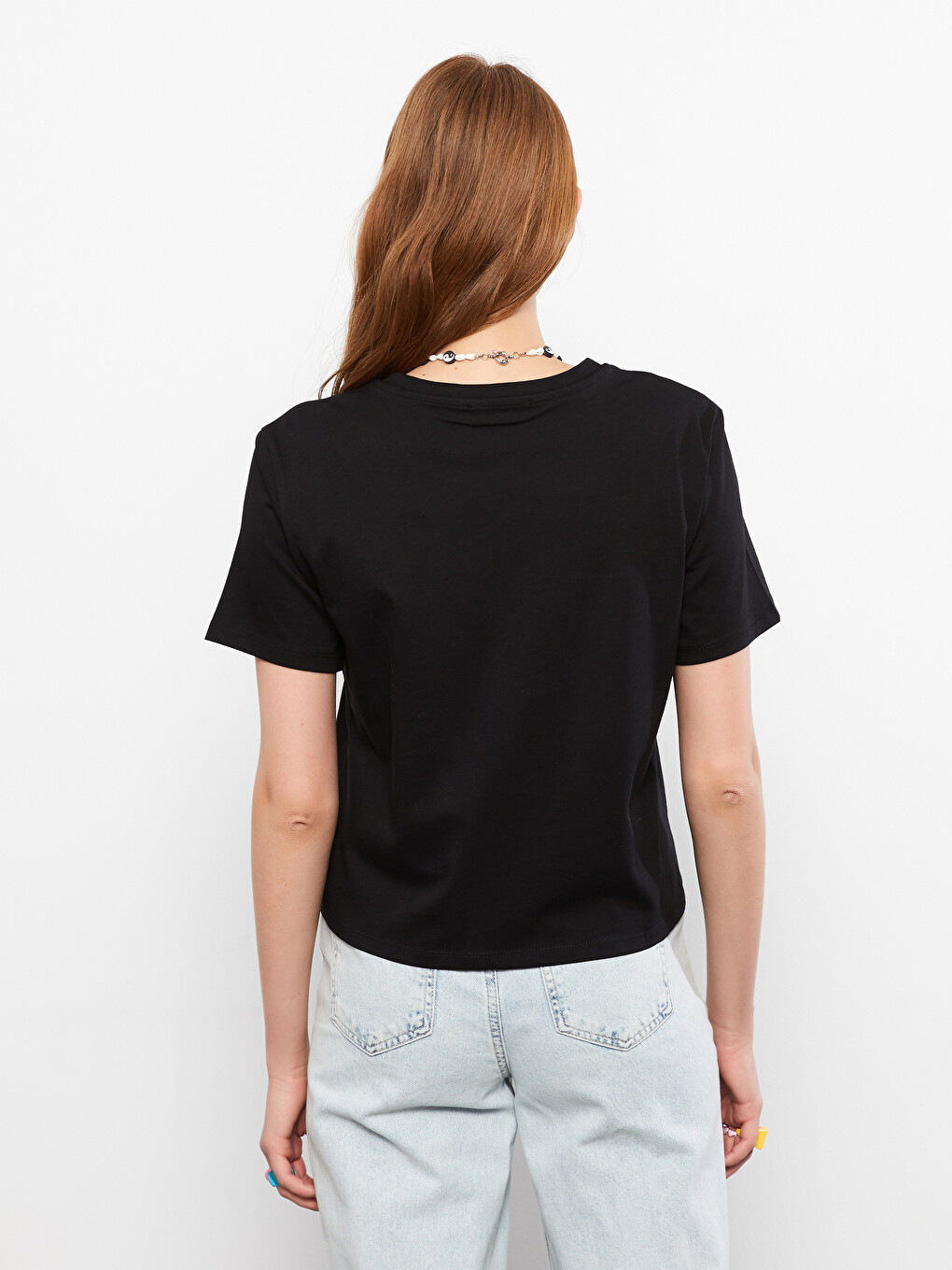 Crew Neck Straight Short Sleeve Cotton Women's T-shirt-3