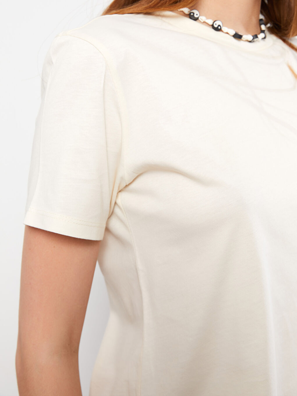 T-shirt en coton à manches courtes droites avec col rond pour Femmes-3
