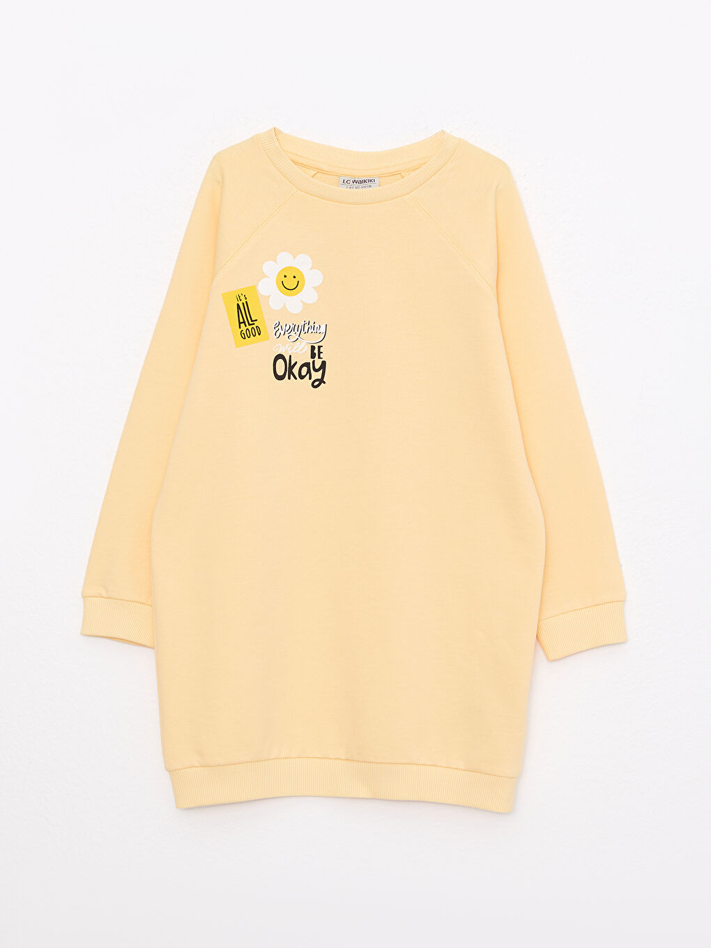 Crew Neck Printed Long Sleeve Girls' Dress