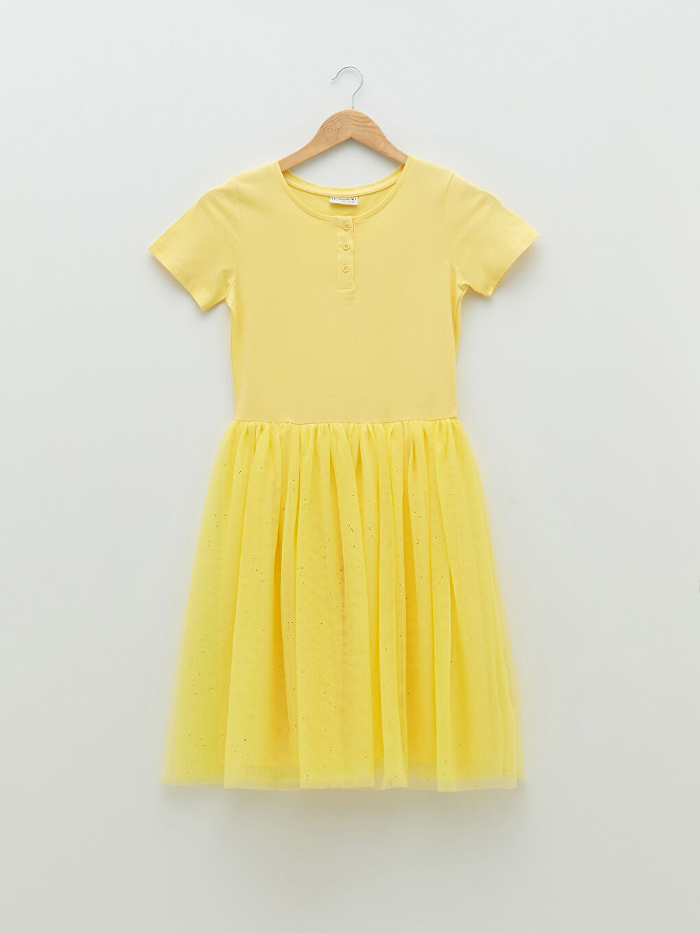 Sarı Bisiklet Yaka Basic Kısa Kollu Kız Çocuk Elbise