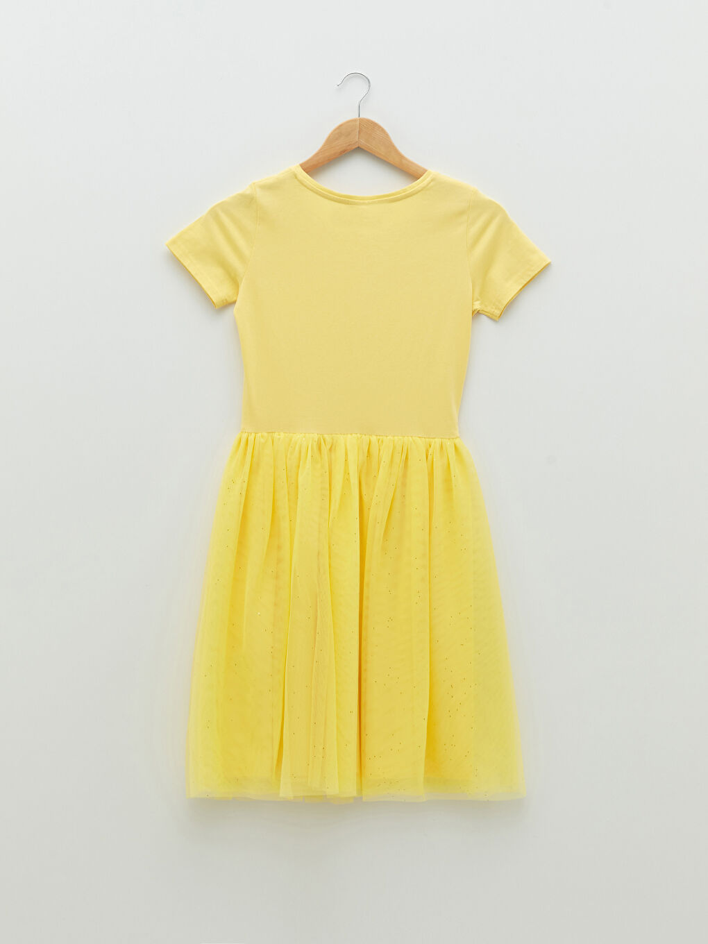 Sarı Bisiklet Yaka Basic Kısa Kollu Kız Çocuk Elbise-1