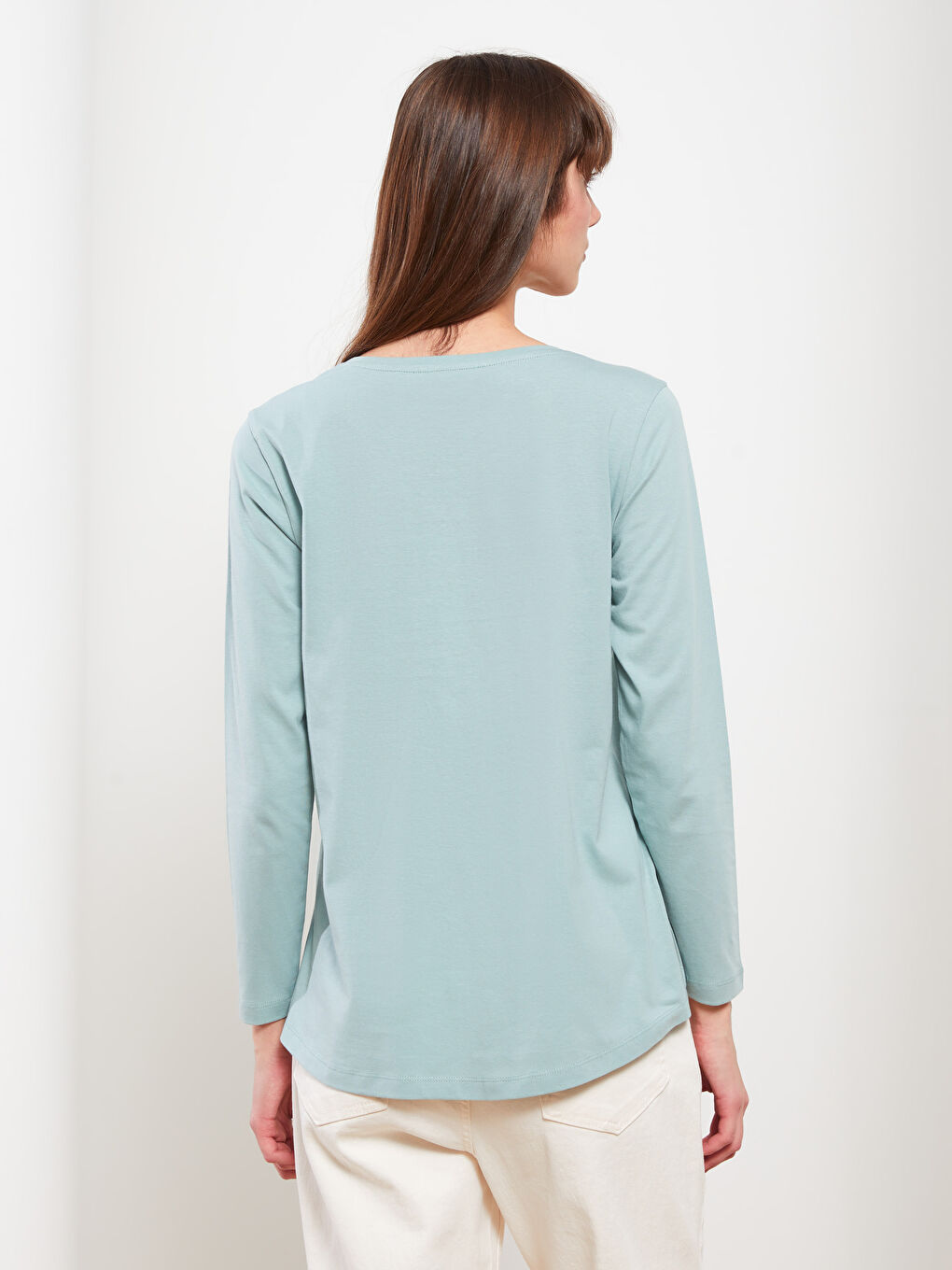 LCWAIKIKI Classic Crew Neck Printed Long Sleeve Cotton Women's T-shirt -S2AR90Z8-GBZ