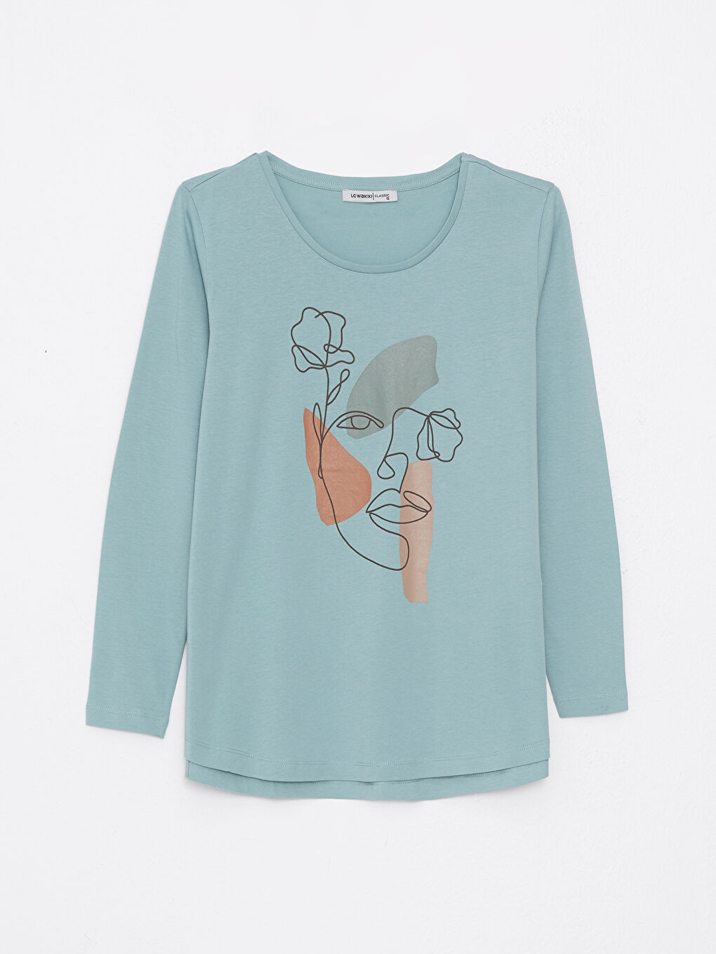 LCWAIKIKI Classic Crew Neck Printed Long Sleeve Cotton Women's T-shirt -S2AR90Z8-GBZ