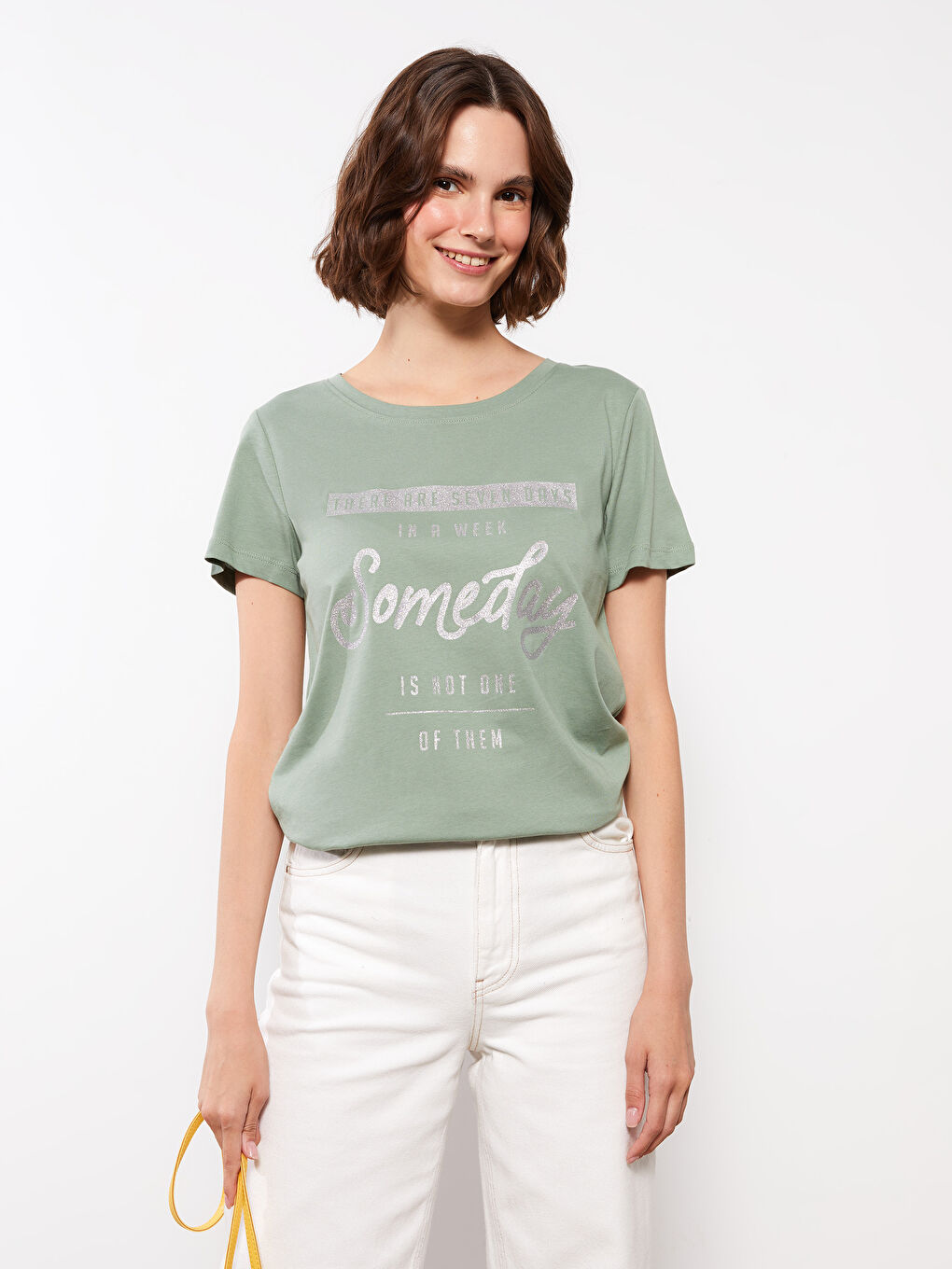 Crew Neck Printed Short Sleeve Cotton Women's T-shirt-1