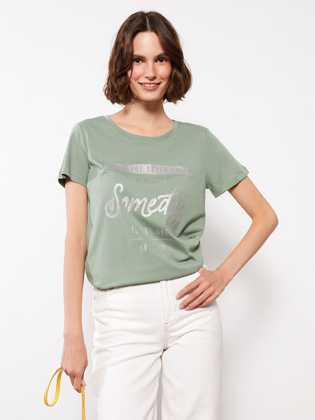 Crew Neck Printed Short Sleeve Cotton Women's T-shirt-2