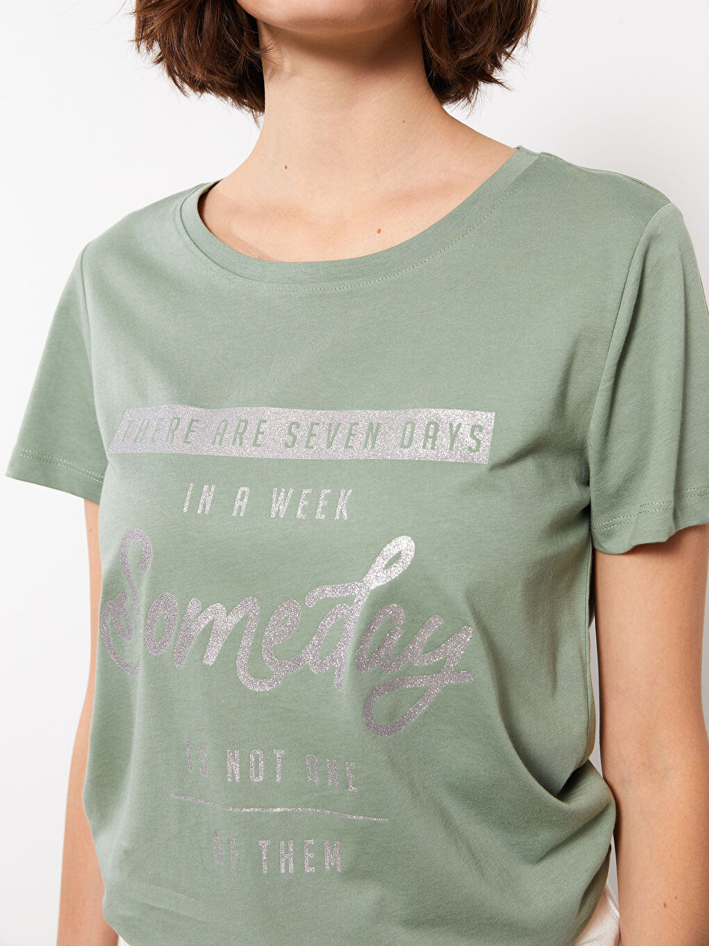 Crew Neck Printed Short Sleeve Cotton Women's T-shirt-3