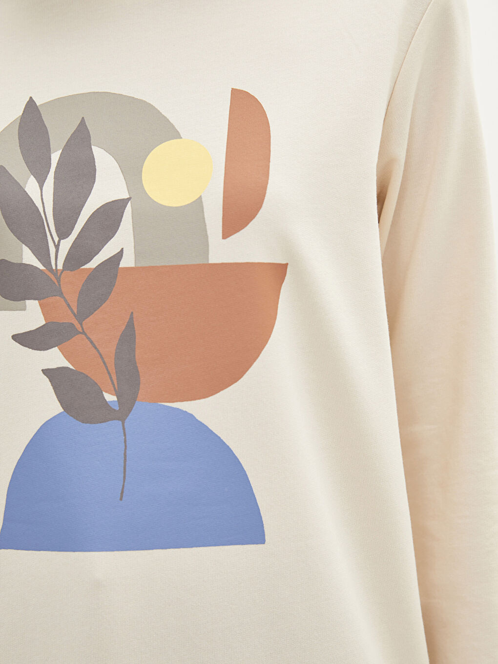 Gri Bisiklet Yaka Baskılı Uzun Kollu Kadın Sweatshirt Tunik-2