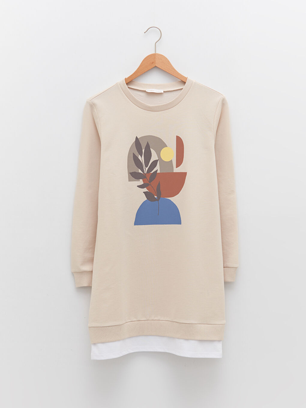 Gri Bisiklet Yaka Baskılı Uzun Kollu Kadın Sweatshirt Tunik-4