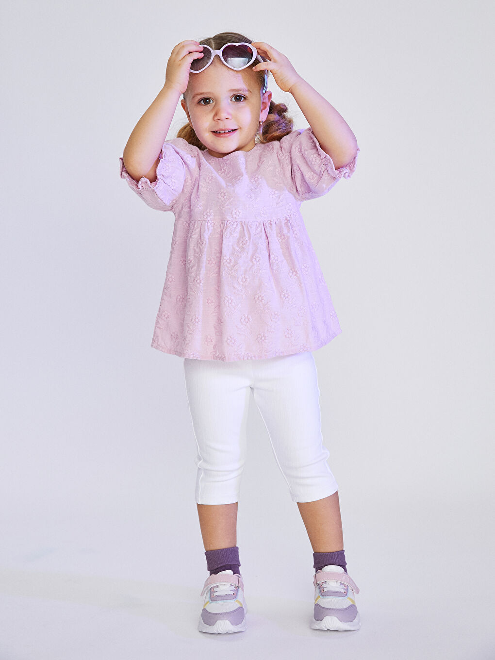Crew Neck Short Sleeve Cotton Baby Girl Blouse-3