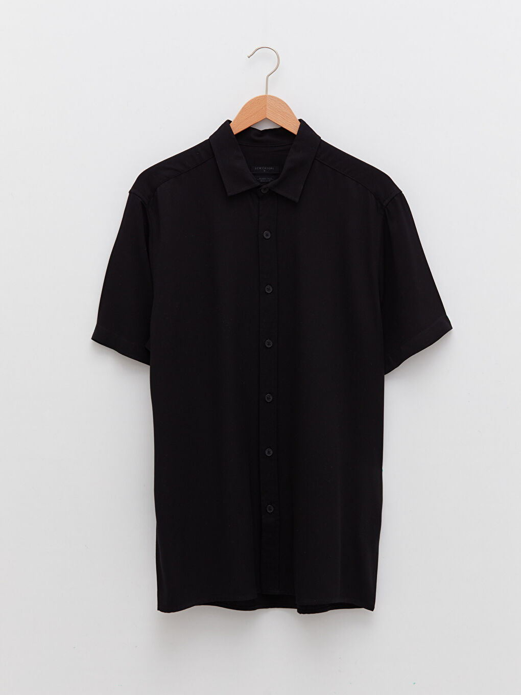 Siyah Slim Fit Kısa Kollu Gabardin Erkek Gömlek-5