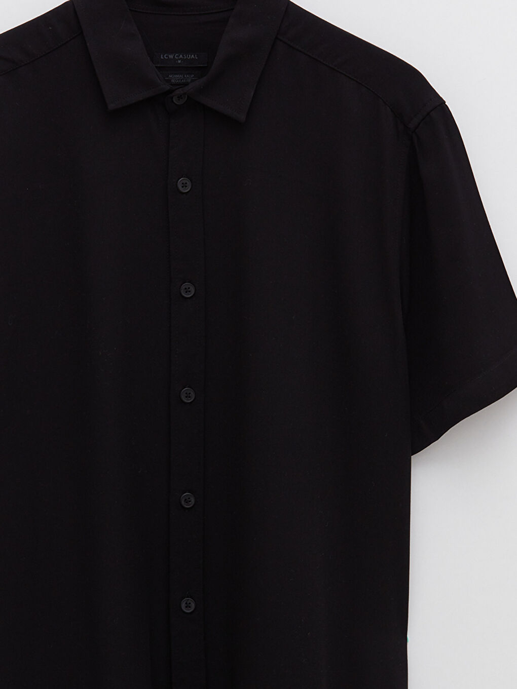 Siyah Slim Fit Kısa Kollu Gabardin Erkek Gömlek-7