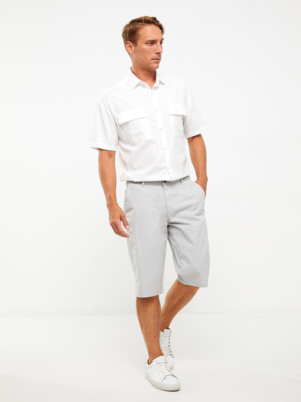 Comfort Fit Gabardine Men's Bermuda Shorts -S2AT15Z8-FKD