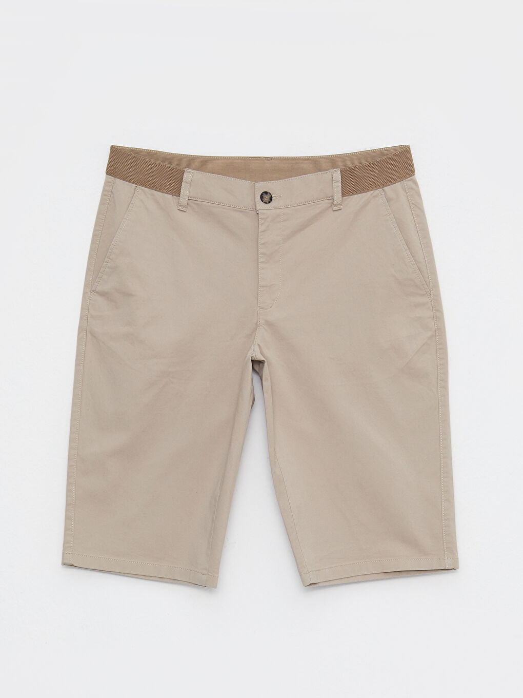 Bej Rahat Kalıp Gabardin Erkek Bermuda Şort-5