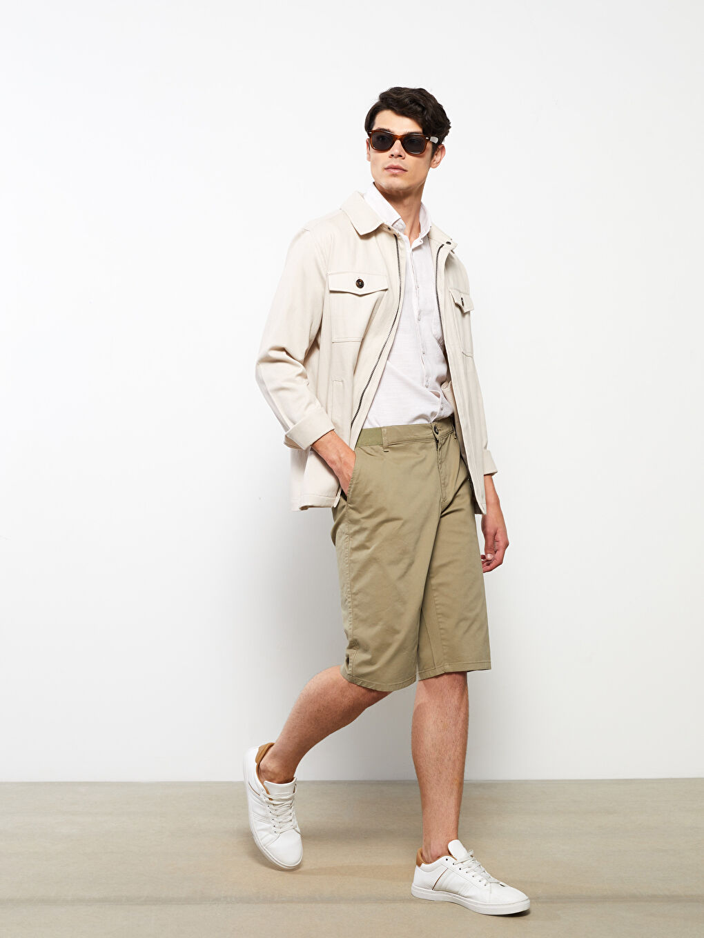 Relaxed Fit Gabardine Men's Bermuda Shorts -S2AT15Z8-S2P