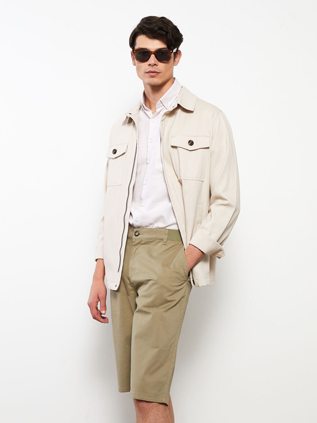 Relaxed Fit Gabardine Men's Bermuda Shorts -S2AT15Z8-S2P