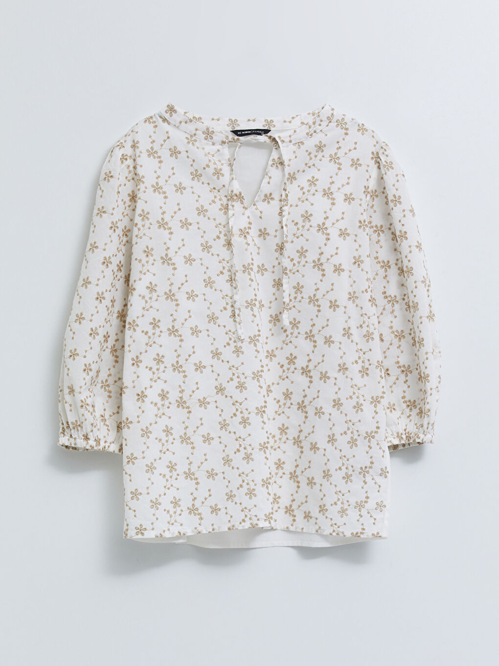 Tie Collar Embroidered Cotton Women's Blouse-5