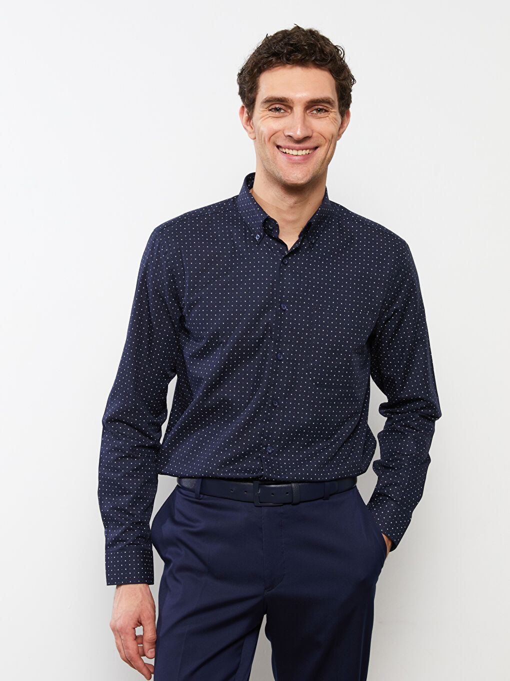 قميص رجالي جبردين مطبوع بأكمام طويلة وقصة عادية-1