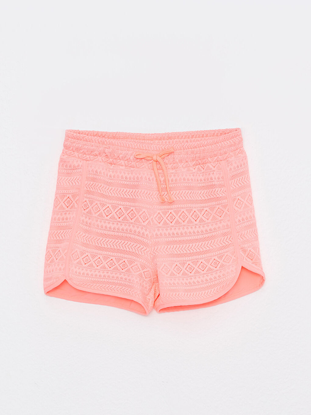 Mercan Beli Lastikli Kendinden Desenli Kız Çocuk Deniz Şortu