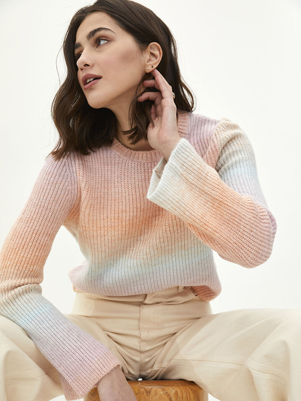 Crew Neck Color Block Long Sleeve Women's Knitwear Sweater-1