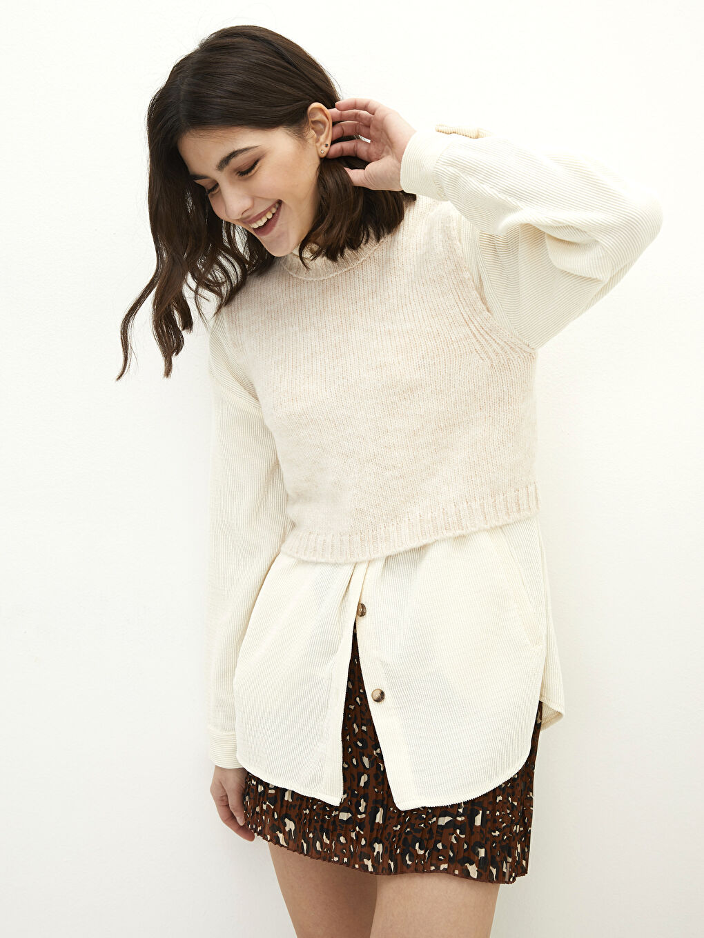 Women's Crew Neck Plain Knitwear Sweater Vest