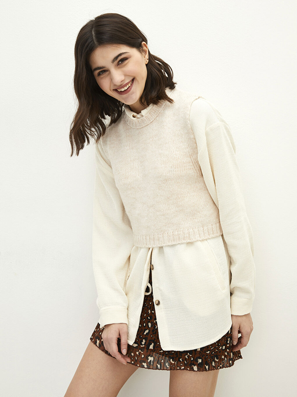 Women's Crew Neck Plain Knitwear Sweater Vest-2