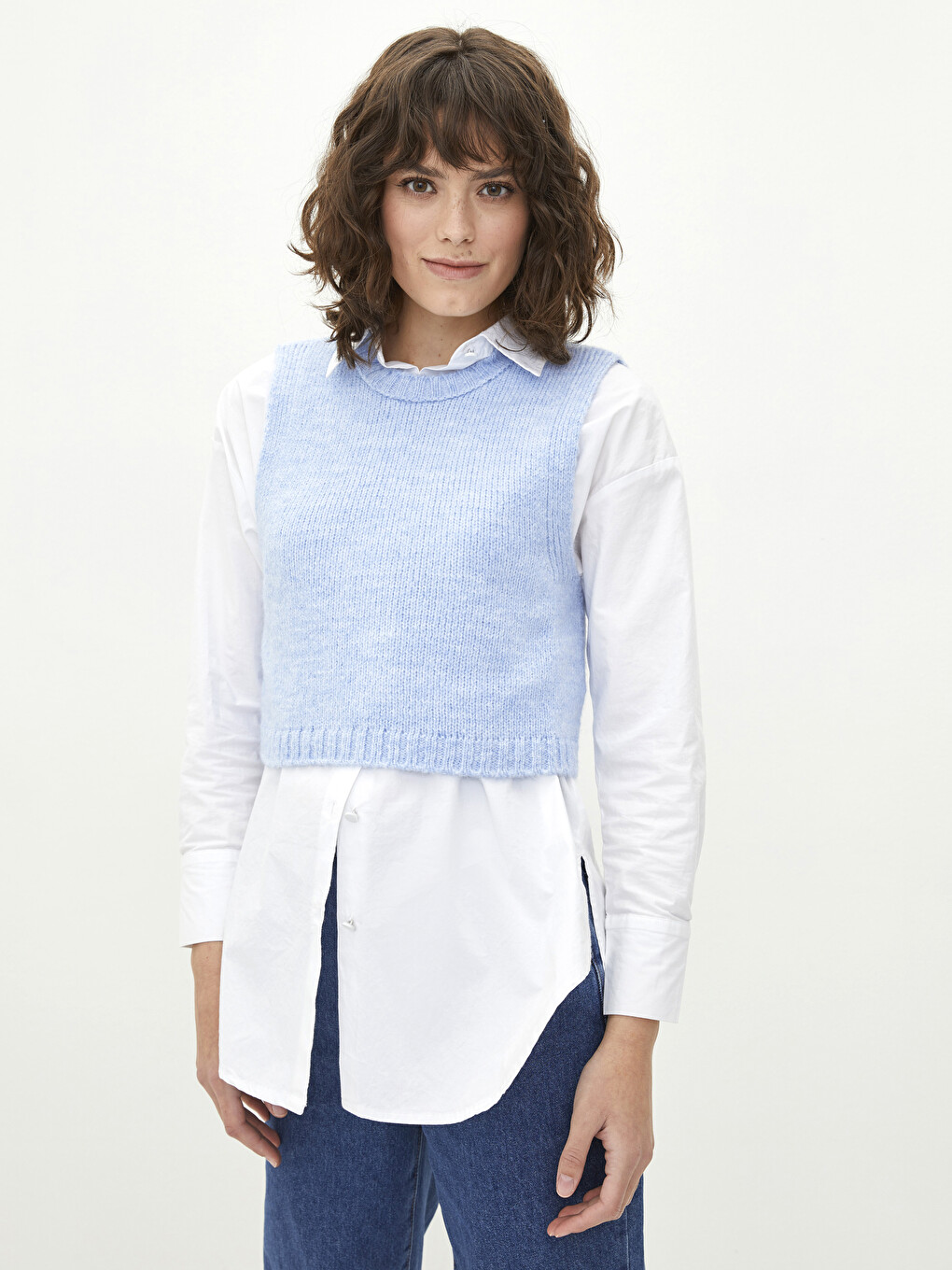 Women's Crew Neck Plain Knitwear Sweater Vest-1
