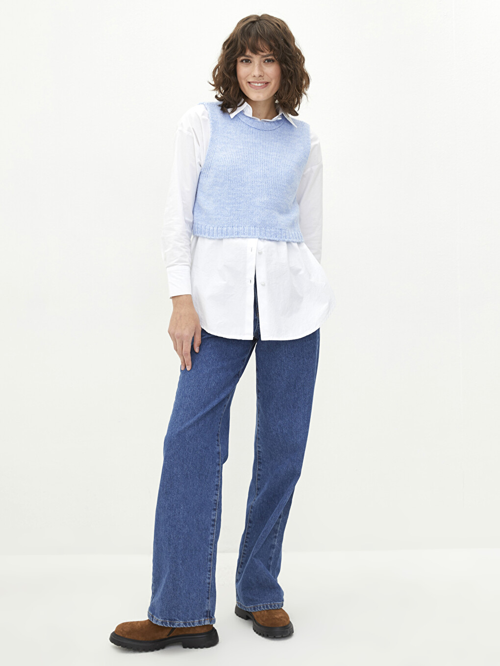 Women's Crew Neck Plain Knitwear Sweater Vest-2